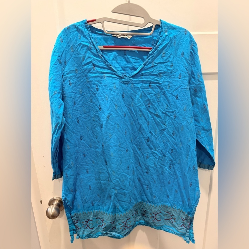 Ayurvastram Turquoise Embroidered Tunic Top Indian Block Print medium